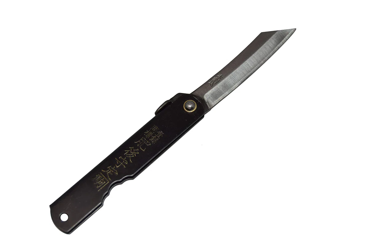 HIGO NO KAMI Coltello Tascabile Pieghevole Giapponese Warikomi SK Steel lama 7cm Manico Nero Fatto a Mano in Giappone da Nagao Kanekoma