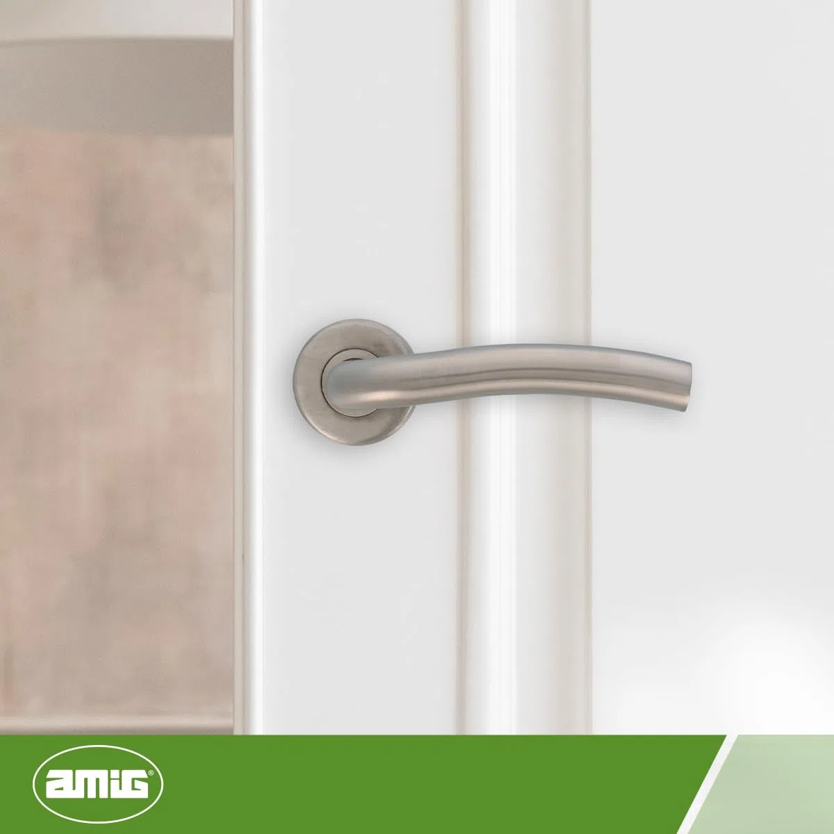 Amig - Maniglia con Rosetta 19ED con Interno in Ottone - Acciaio Inossidabile - Misura: 53mm - Quadrettino di 8 mm - Opaco