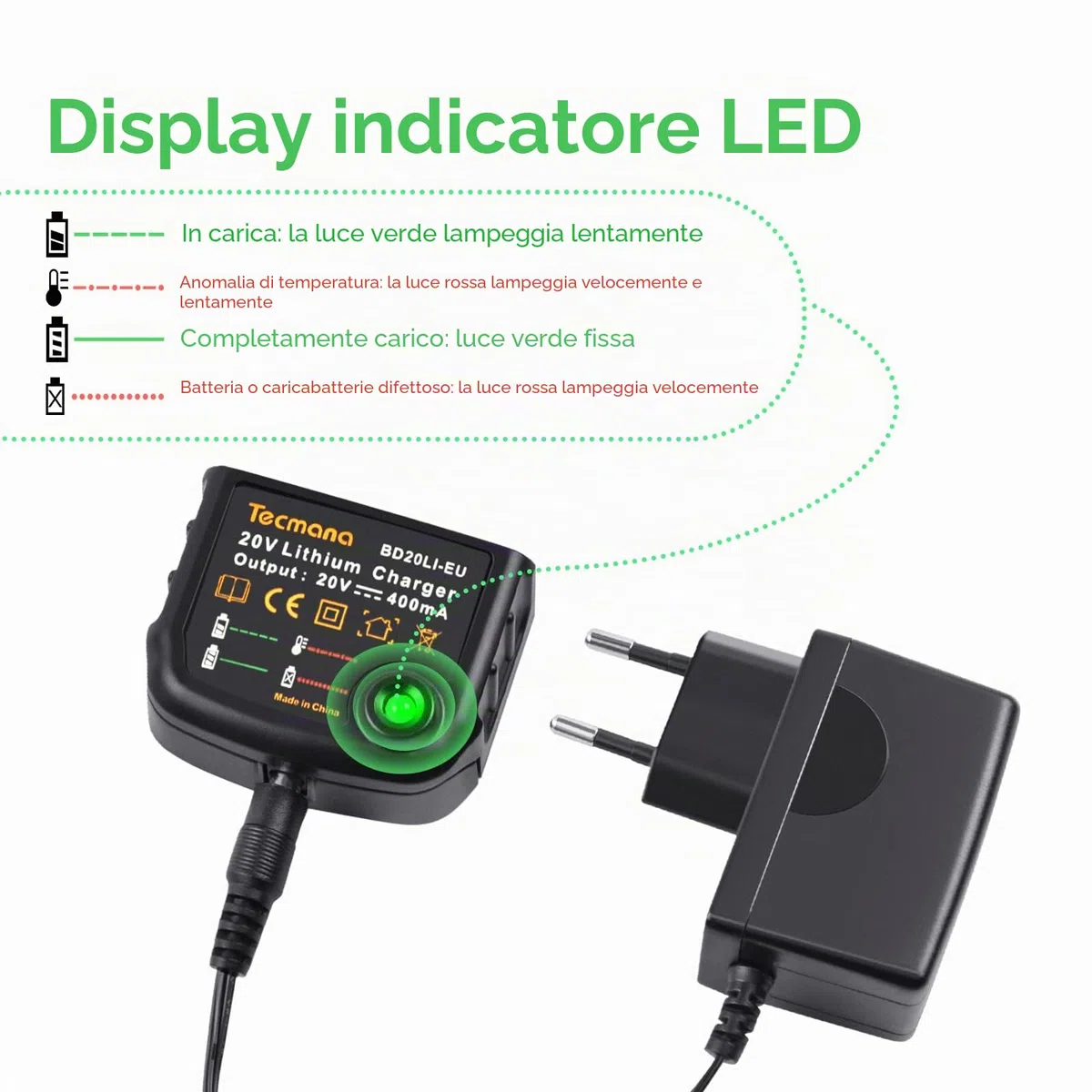 Caricabatterie al litio 18V/20V, compatibile con batteria al litio Black&Decker 18V/20V BL2018 LBXR20 LBXR20-OPE LB20 LBX20