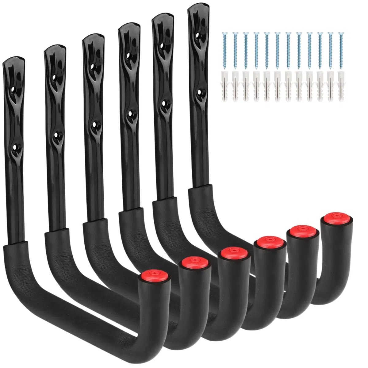 Set di 6 ganci per garage, 20 cm, robusti in acciaio e EVA, per bicicletta, sedia, tubo, interni ed esterni