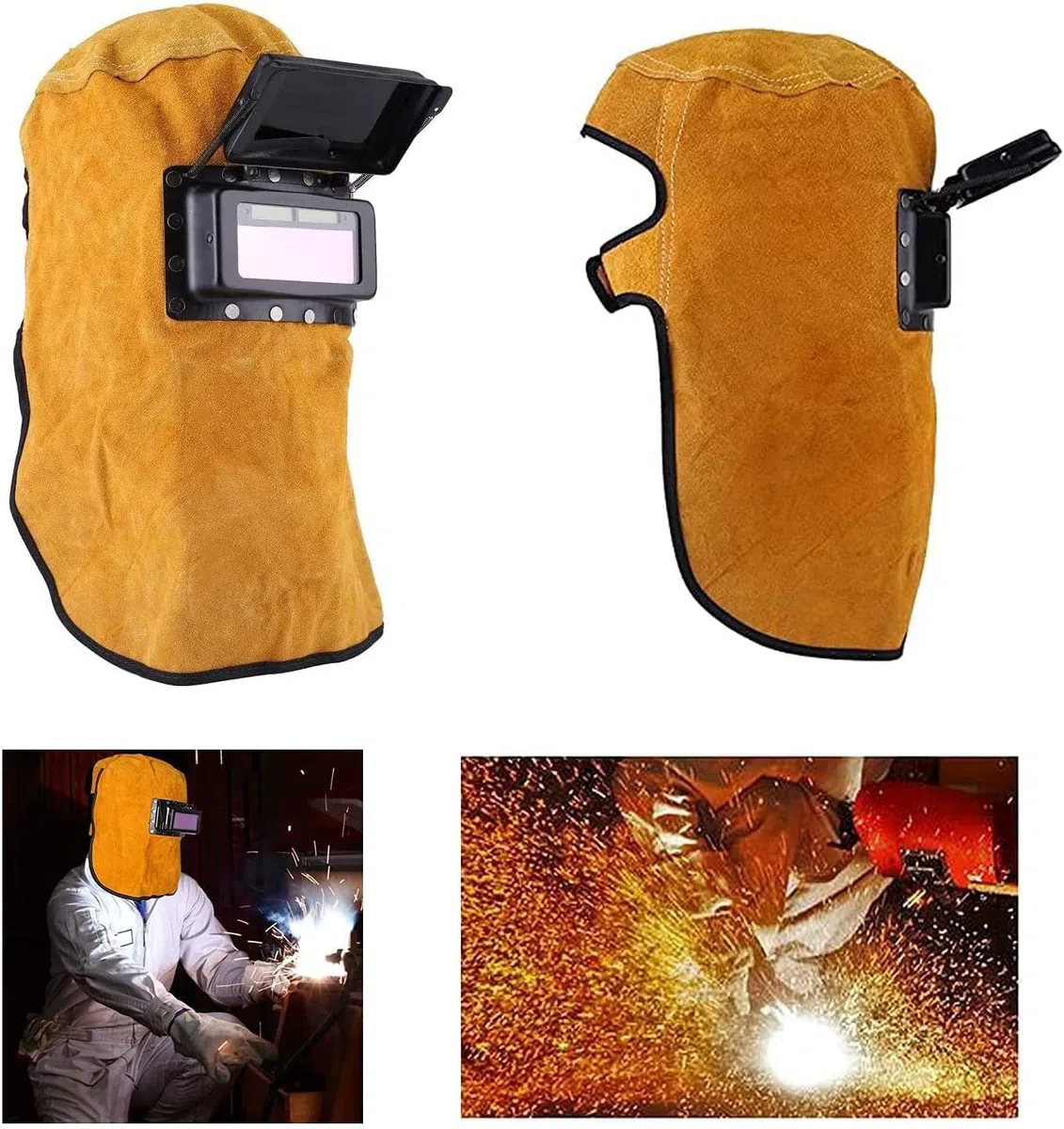 Confortevole maschera per saldatore in pelle con cappuccio da lavoro Maschera per saldatura traspirante resistente al calore con lente
