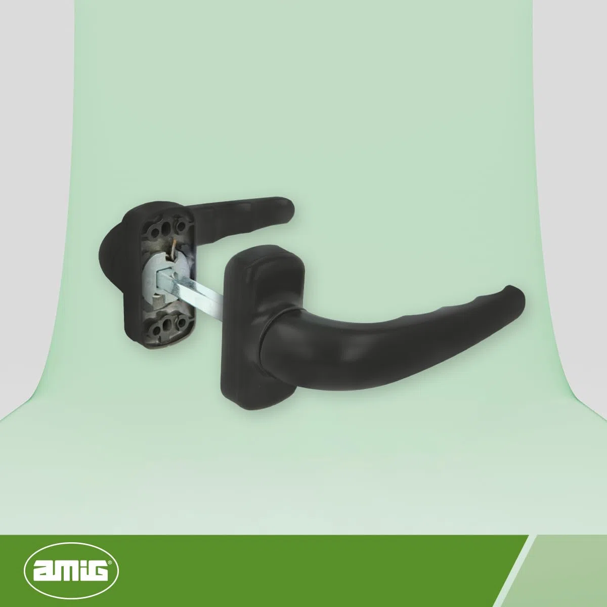 Amig - Set di Maniglia a Rosetta Rinforzata - Modello Sendoa - Realizzata in Alluminio - Misura: 125 X 66 mm - Quadrettino da 8 mm - Nero