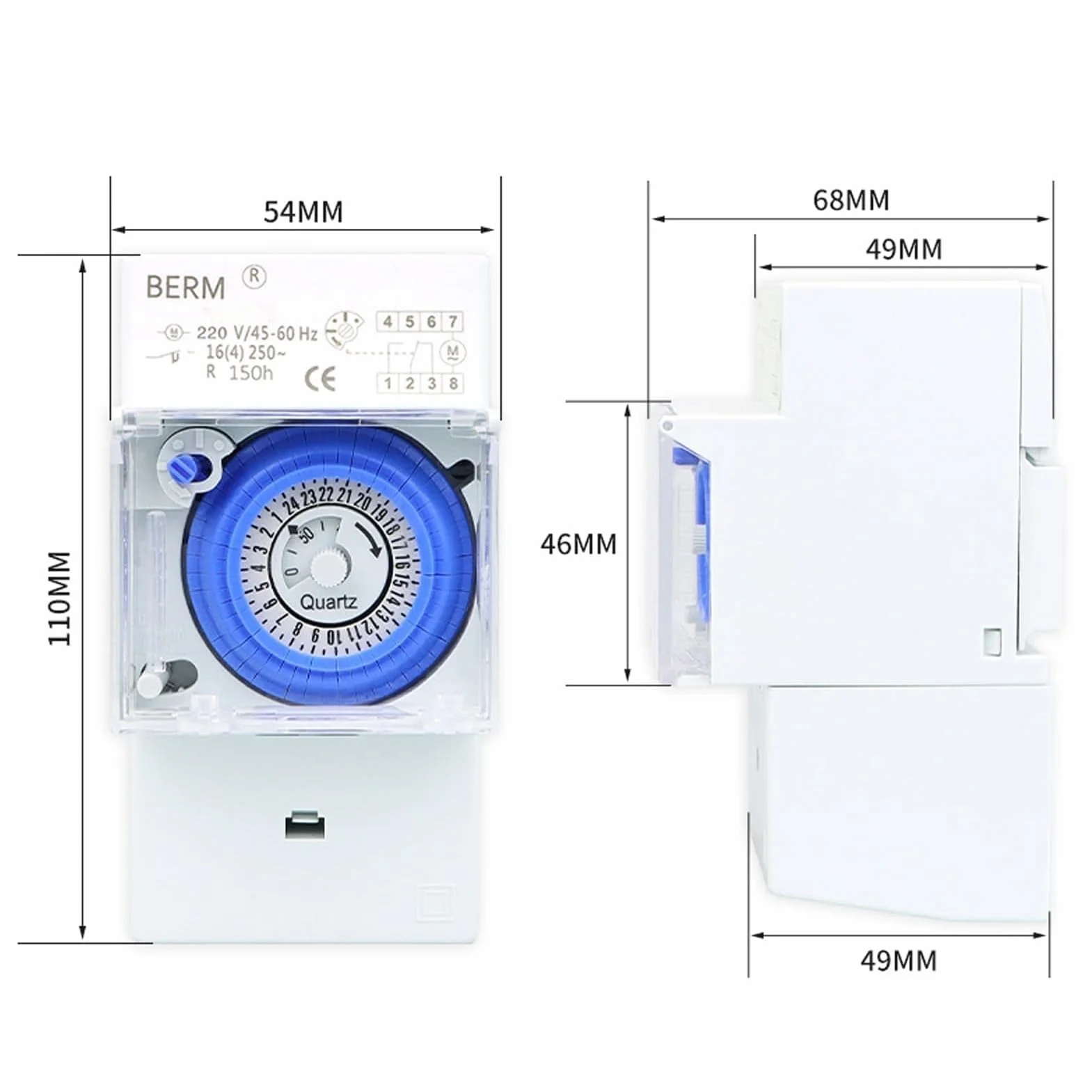 Jadeshay Timer Meccanico 24h Interruttore Orario Programmabile con 48 Impostazioni Impermeabile Batteria Ricaricabile Integrata Montaggio su Guida DIN 16A 230V