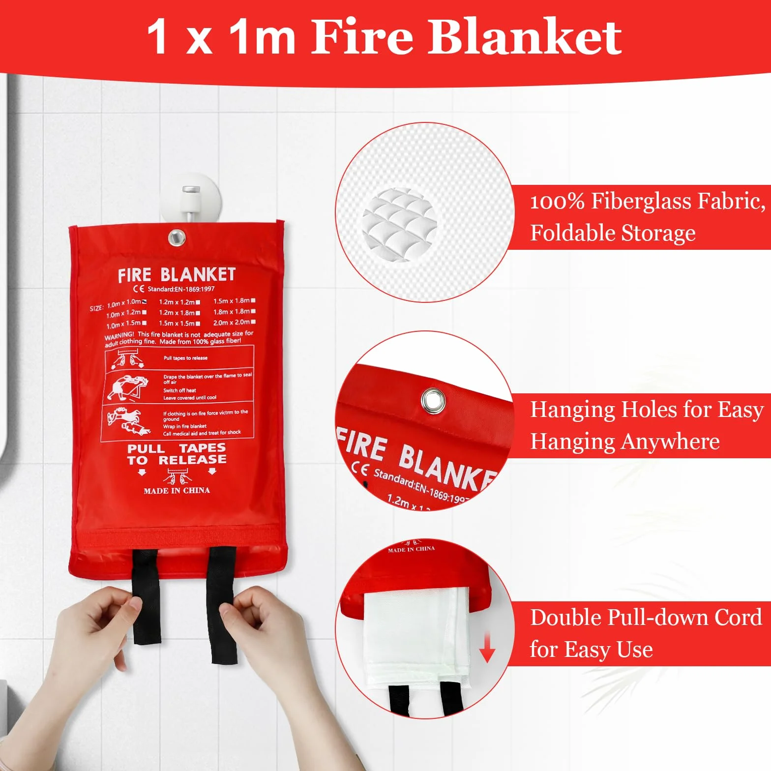2 Pezzi Coperta Antincendio per Cucina Casa Emergenza 1m x 1m, Coperta Antincendio in Fibra di vetro, Antifiamma Coperta di Sicurezza Ignifuga per Cucina, Camino, Barbecue, Auto, Campeggio