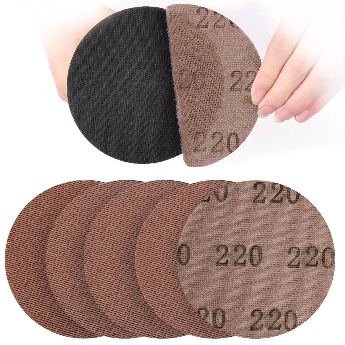 30 Pezzi Rete Dischi Abrasivi 150mm, Grana 220 per Levigatrice Orbitale da 150mm e Levigatrici legno, metallo, plastica, vernice e vetro