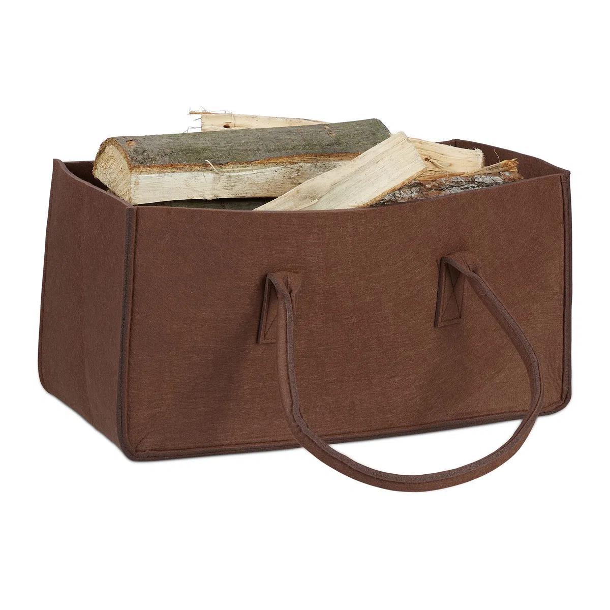 Relaxdays Borsa portalegna per camino in feltro cesto portatile portariviste pieghevole HxLxP: 25 x 25 x 50 cm marrone