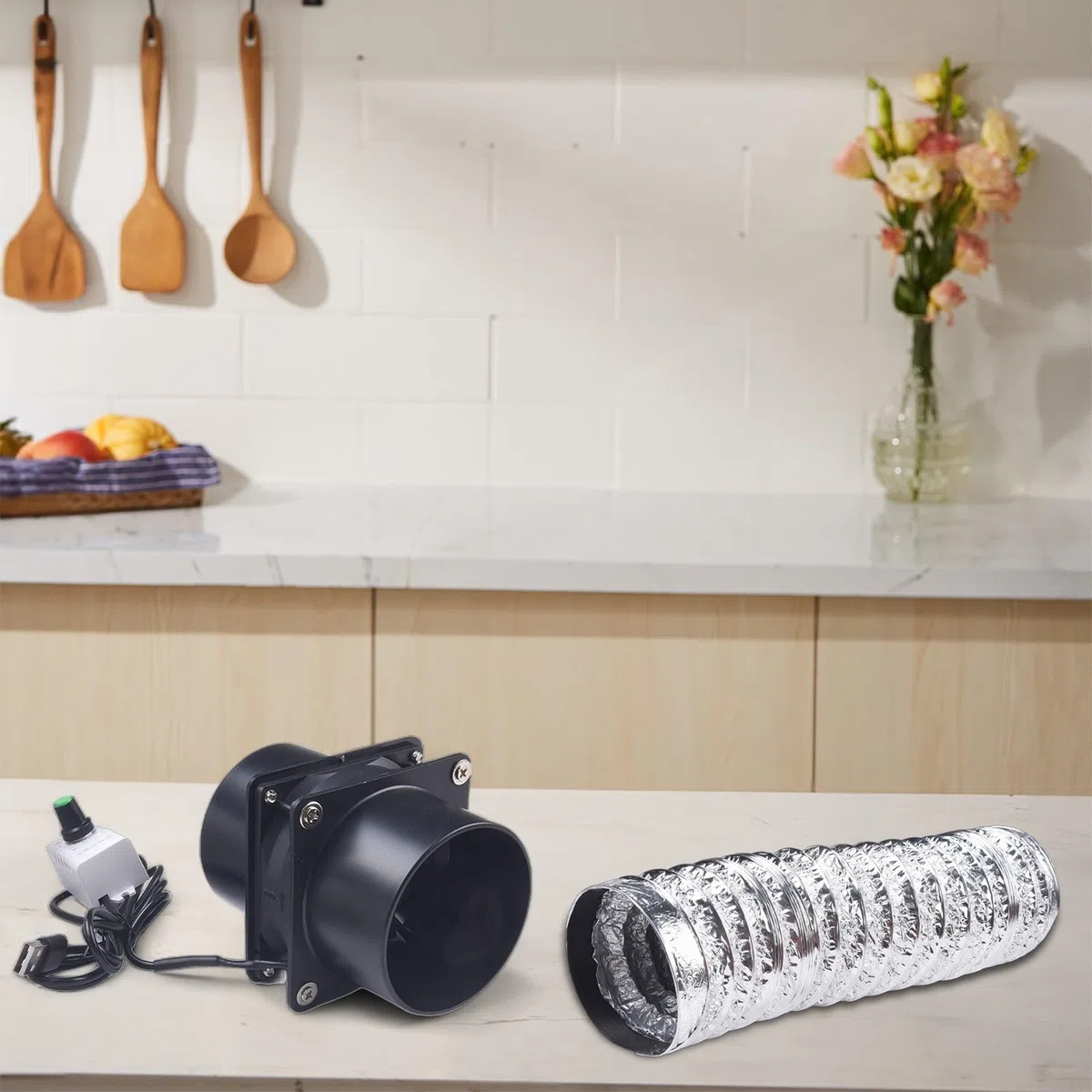 Ventilatore di ventilazione per condotto di scarico, aspiratore portatile con tubo flessibile USB, ventilatore di ventilazione regolabile fai da te, per cucina di casa (con tubo da 100 cm)