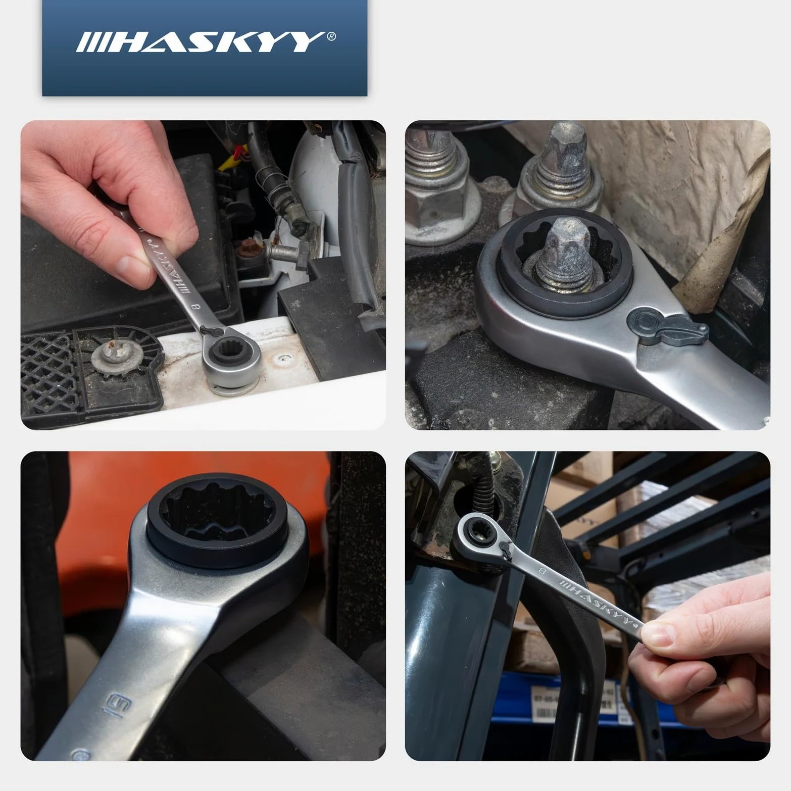 HASKYY - Set di chiavi a cricchetto a doppio anello, 3 pezzi, SW 8-19 mm in sacchetto di sistema I 8-10x9-11 I 12-13x14-15 I 16-17x18-19