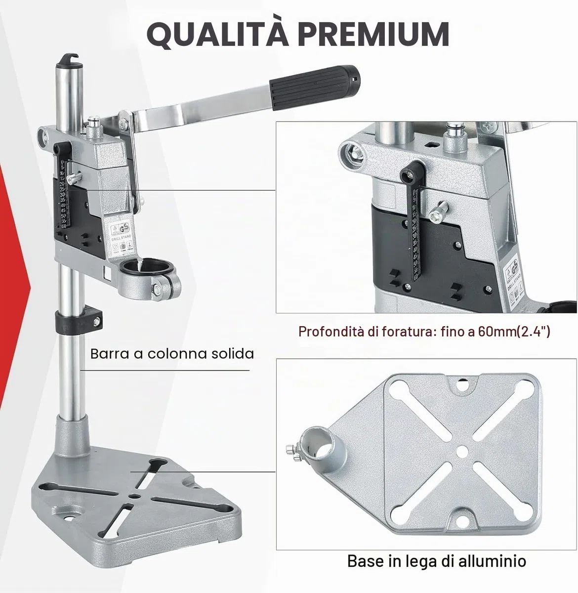 Supporto Preciso con Pinza piatta Regolabile in Altezza, Guida per Trapano a Colonna Multifunzione con Supporto per Trapano Perpendicolare, Guida Morsa Trapano Perpendicolare