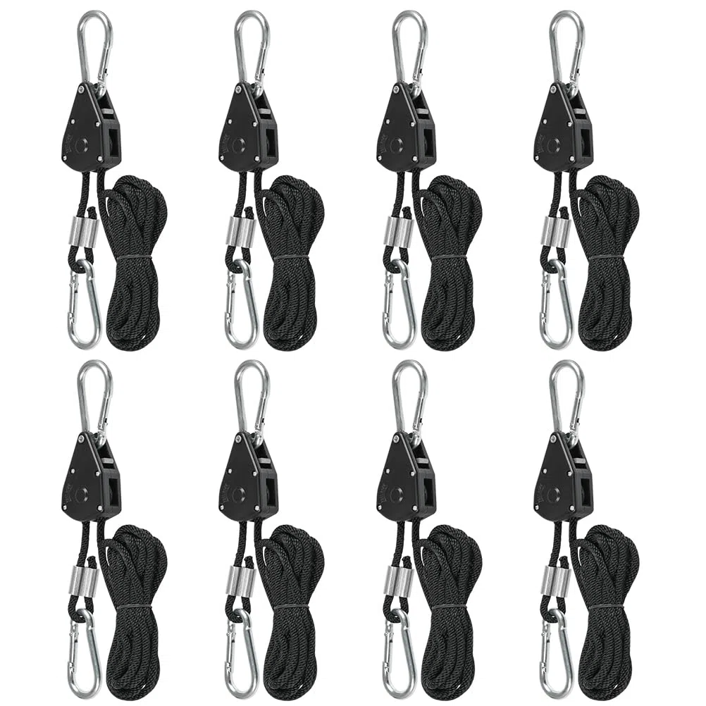 8Pz Cricchetto per Corda da 150 Libbre TIMESETL Carrucole Piccole con Gancio e Corda Nylon, Carrucola per Sollevamento, Tiranti per Vela Ombreggiante, Extendable Camping Rope, Puleggia per Piante