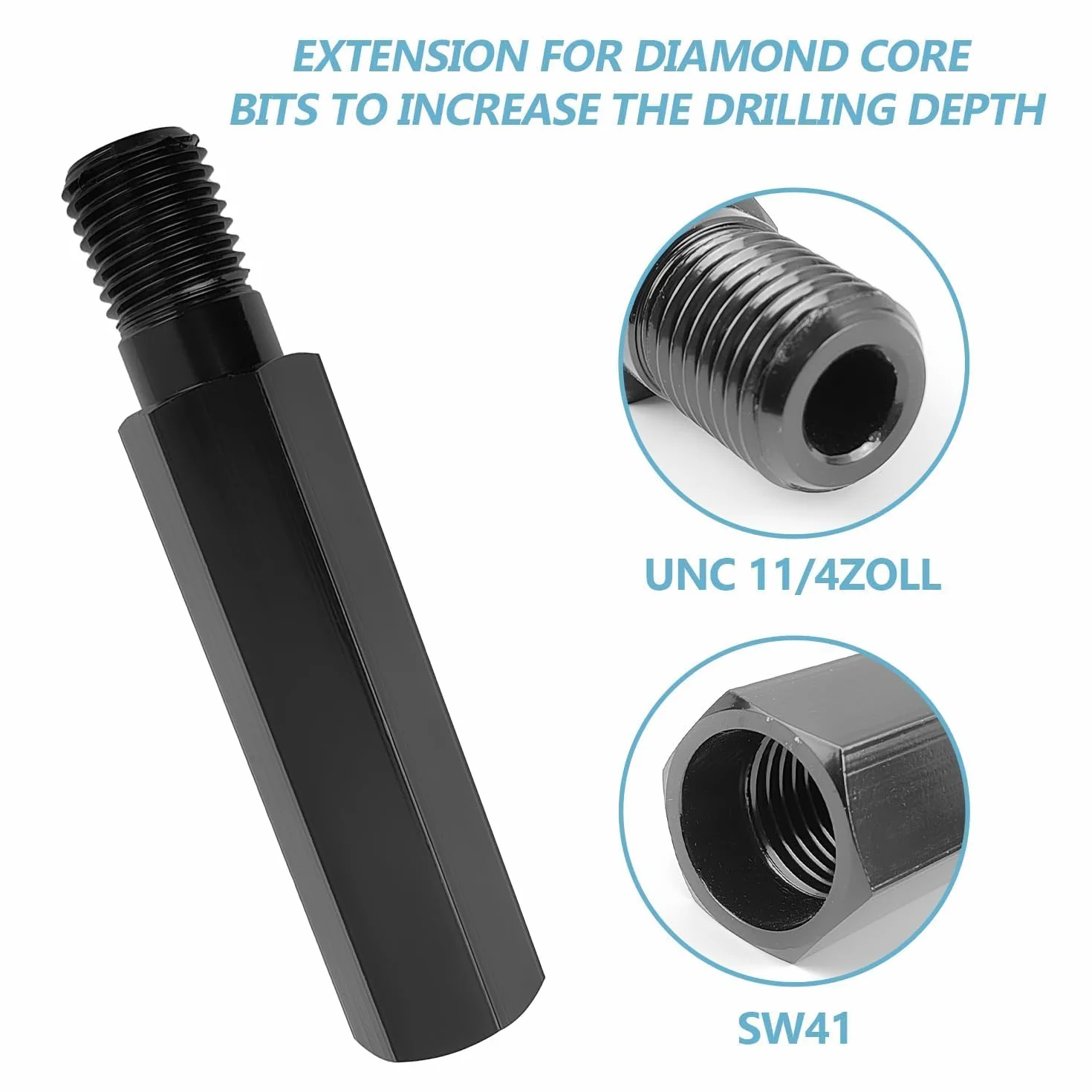 Prolunga da 300 mm per Corona Diamantata, Adatta a Carotatrici 1 1/4 UNC. Ideale per Punte Diamantate e Trapani Carotatrice