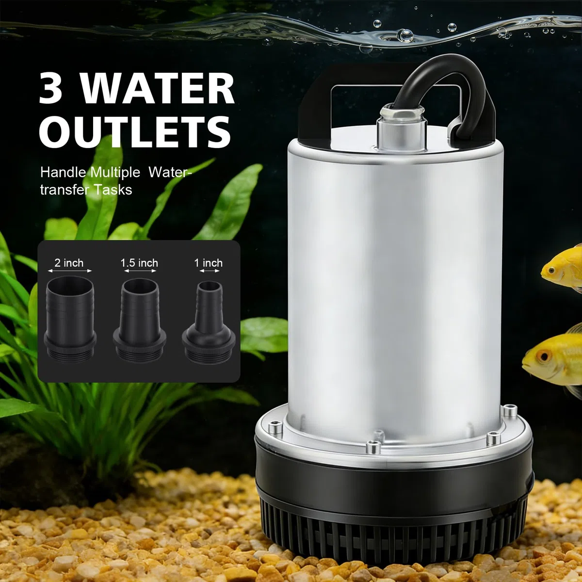 Pompa Sommersa 12V, 160W Pompa Sommersa per Pozzo, Strumenti Per Il Pompaggio, Portata 50L/min, 3 Uscite, Vernice Cromata, Outil de Pompage per Irrigazione di Giardini, Fattorie e Pozzi