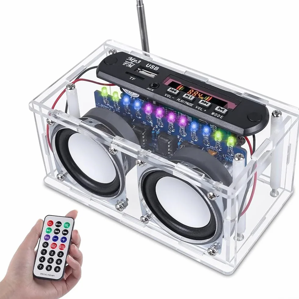 Kit radio FM, kit fai da te con altoparlante elettronico FM, kit di saldatura con indicatore LED, telecomando, per principianti, adulti, bambini
