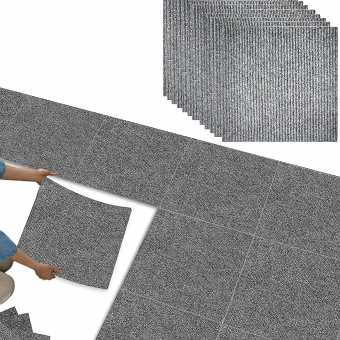 Set da 30 Moquette Pavimento Adesiva, Tappetini Antiscivolo Grigio Scuro 30 x 30 cm, Lavabili e Autoadesivi, Adatti per L'uso Domestico e in Ufficio, Possono Essere Ritagliati su Misura