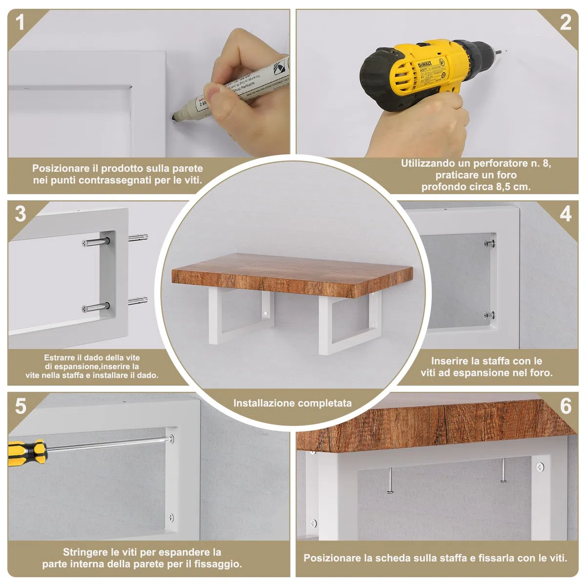 Supporto per lavabo, montaggio a parete, in metallo, per console per lavabo, versatile supporto da parete (bianco, 30 cm/2 pezzi)