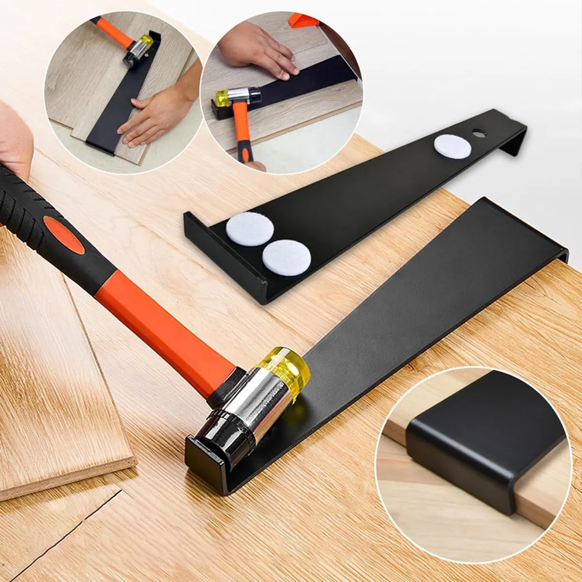 Set per la Posa di Laminati, Set Completo da 43 Pezzi, 198mm Pavimento PVC Incastro, 1 Blocco di Sblocco, 1 Ferro di Trazione, 40 Distanziatori, 1 Martello a Doppia