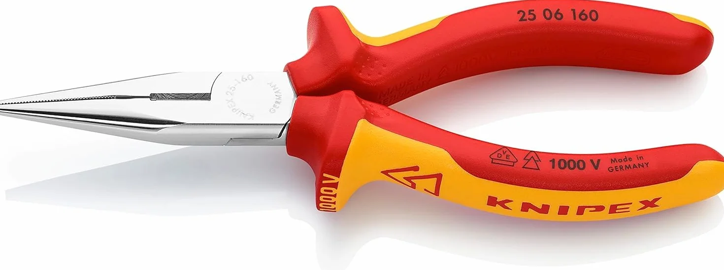 KNIPEX Pinza per meccanica - con becchi mezzotondi con tronchese (pinza per radiotecnici) cromata isolati con manici rivestiti in, 25 06 160