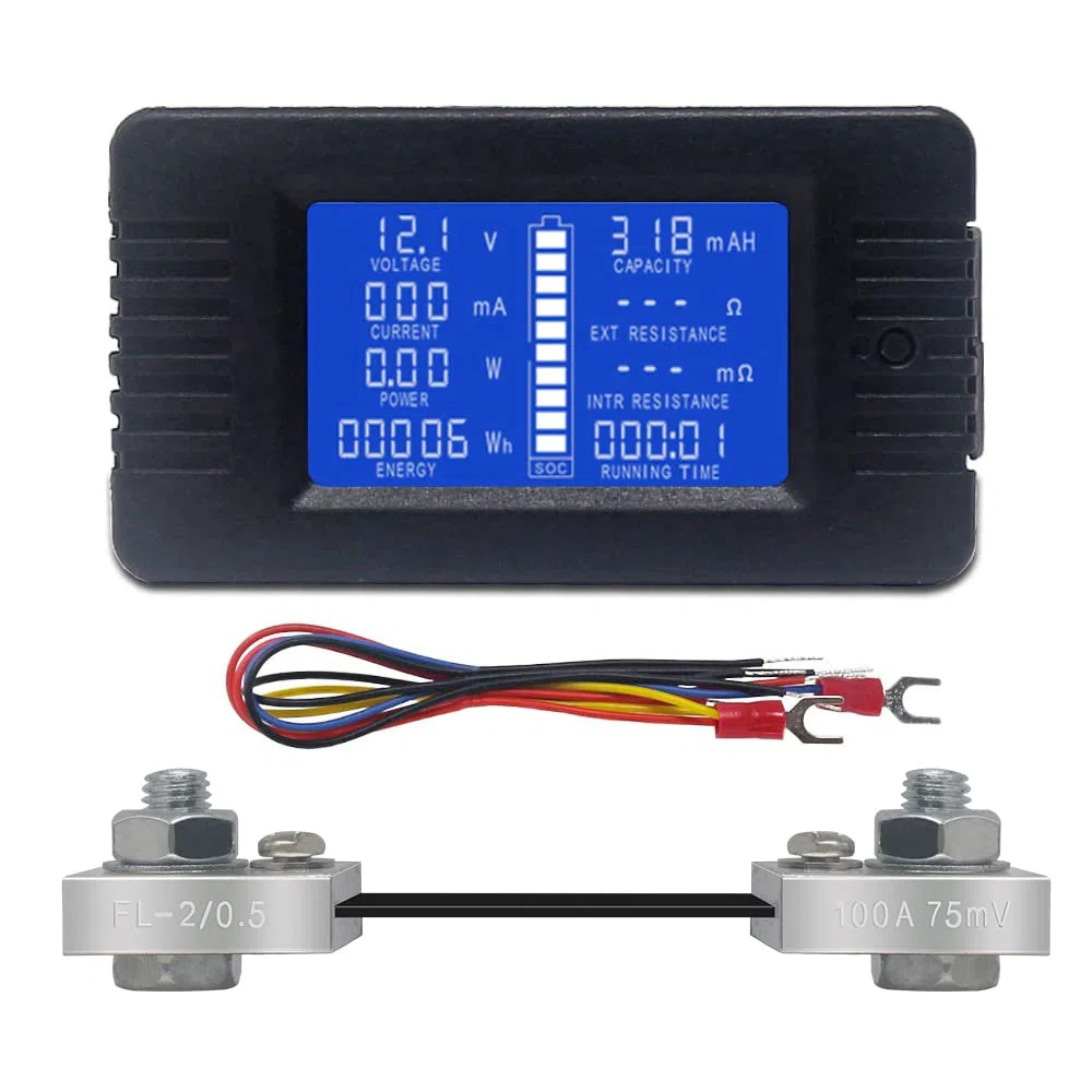 DC Misuratore di Batteria Voltmetro Amperometro Energia Energia Monitor LCD Multimetro Digitale Tensione Corrente Cap Ohm Ora SOC Meter LCD DC 0-200 V 100A Shunt