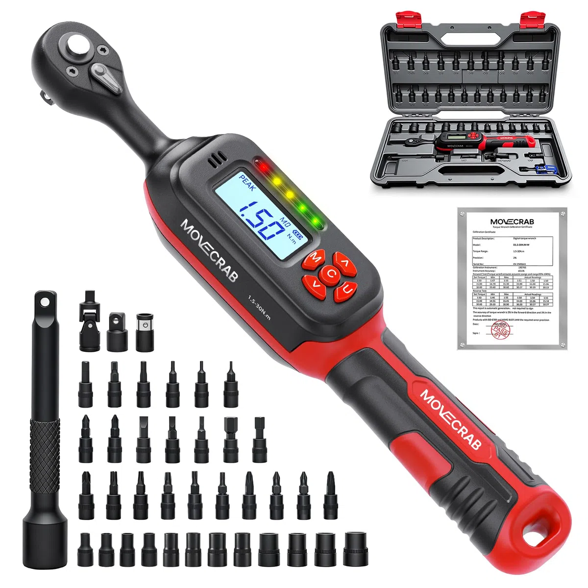 Chiave Dinamometrica Digitale 1/4" 1,5-20Nm, Set 40 pezzi con cicalino e LED colorato – per bicicletta, carbonio, MTB, ciclismo, riparazione bici
