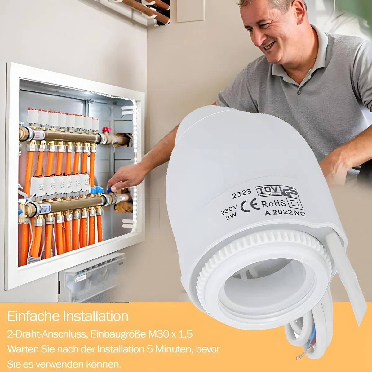 Attuatore elettrotermico Buderus, attuatore elettrotermico normalmente chiuso, valvola termostatica impermeabile per riscaldamento a pavimento 230V AC IP54, adatto per impianti di riscaldamento