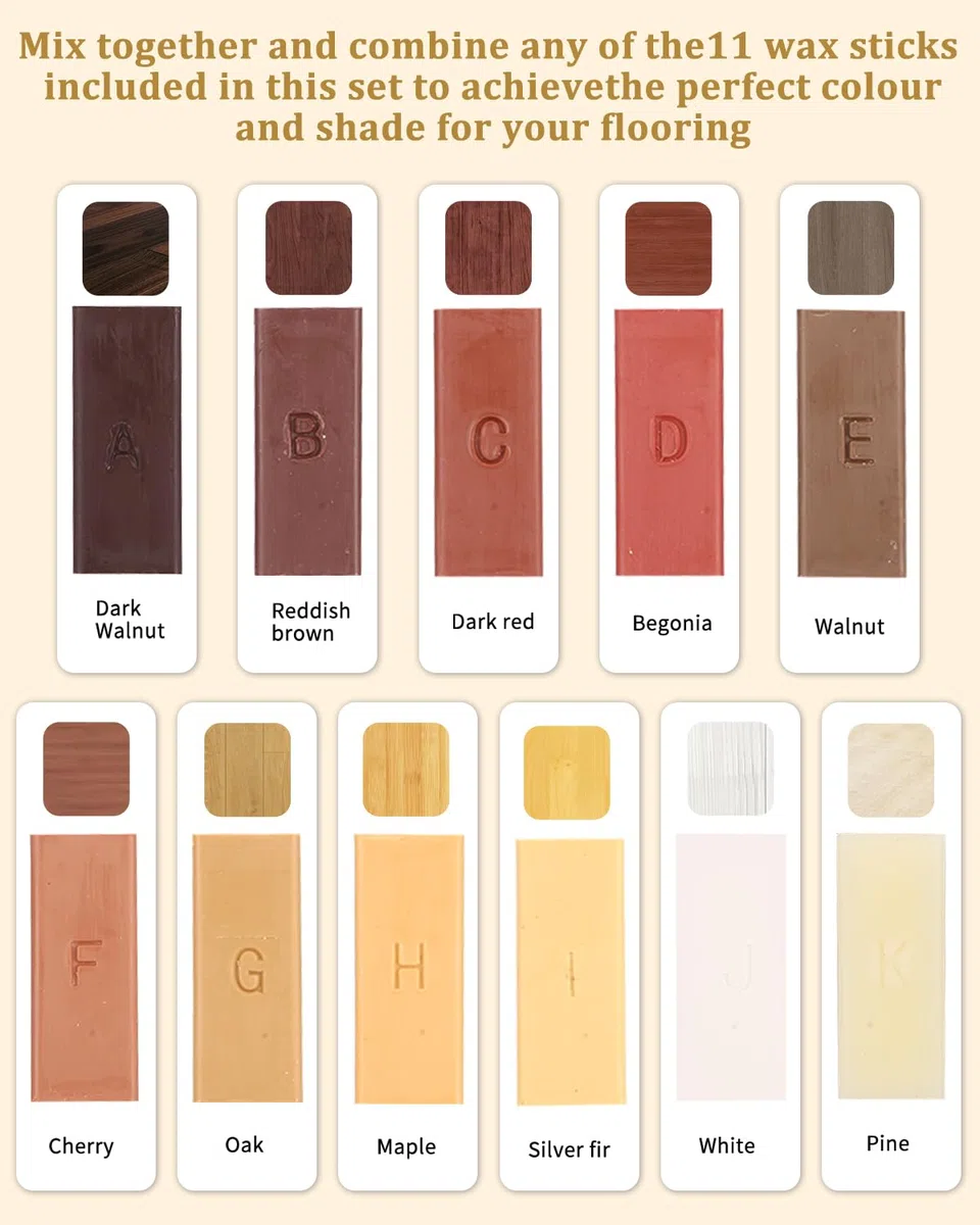Kit Riparazione Parquet e Piastrelle, Stucco per Legno Riempitivo con Cera, 11 Colori Multicolore, Parquet, Laminato e Pavimenti in Vinile