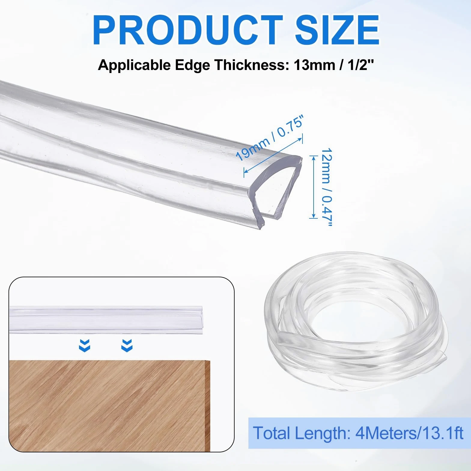 QUARKZMAN Bordatura Trasparente, 4 Metri Profilo A U In Silicone, Protezione Bordi Adatta A 13mm Per Porte Auto Parti In Lamiera (19mm L x 12mm A)