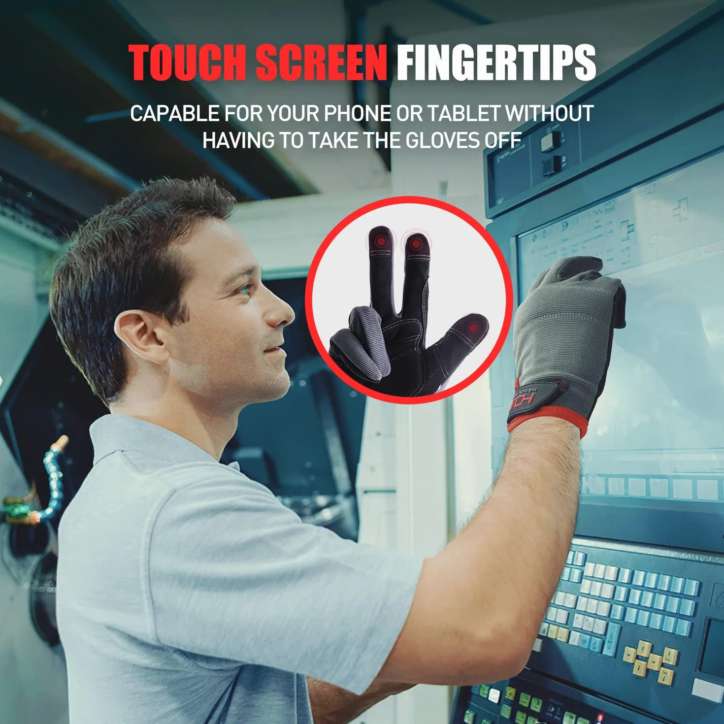 Handlandy - guanti da lavoro da uomo touchscreen, guanti da lavoro in pelle sintetica, dorso in Spandex flessibile e traspirante, nocche e palmo imbottiti, nero