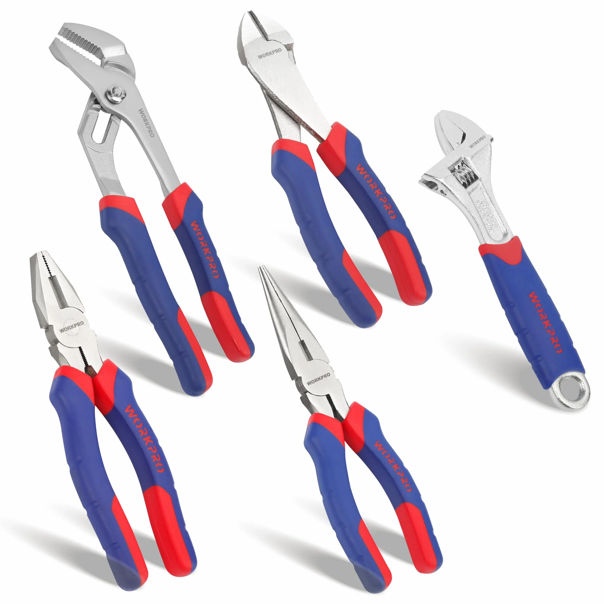 Workpro - Set di pinze e chiavi con impugnatura morbida, 5 pezzi