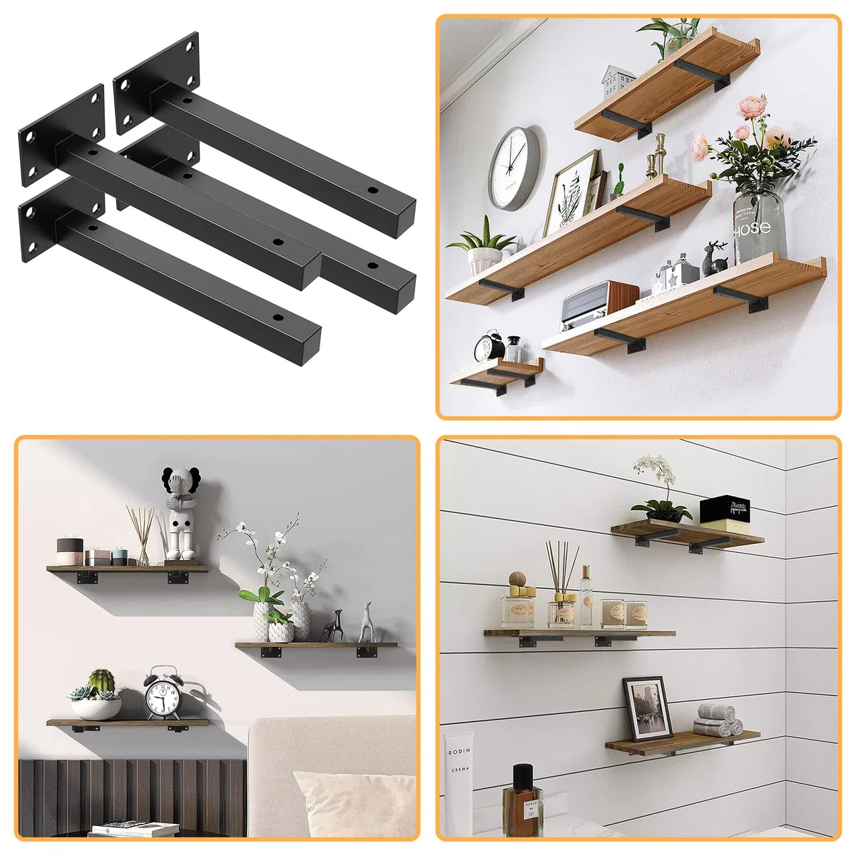4Pezzi Staffe per Mensole Pesanti,Supporto Mensole da Muro,Staffe per Scaffali Industriale,Mensola Galleggiant Supporto di Metallo Nero,Montato per Scaffali Stile Vintage,per Reggi Mensola (14in/35cm)