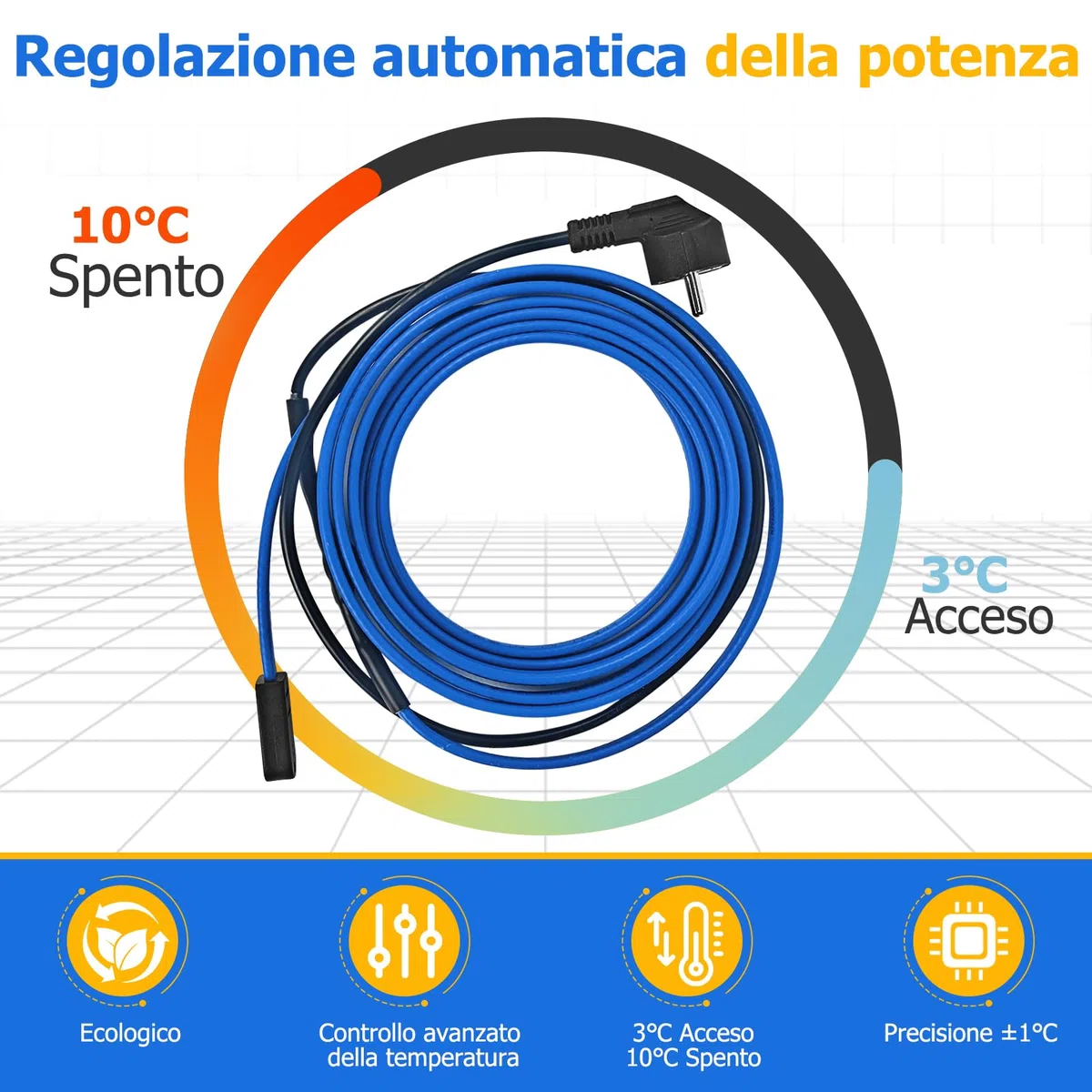 Cavo Scaldante per Tubi Antigelo, Tubo di Riscaldamento antigelo autoregolante con termostato, protezione antigel, per tubo dell'acqua, impermeabile (12M) (Blu, 2 Metri)