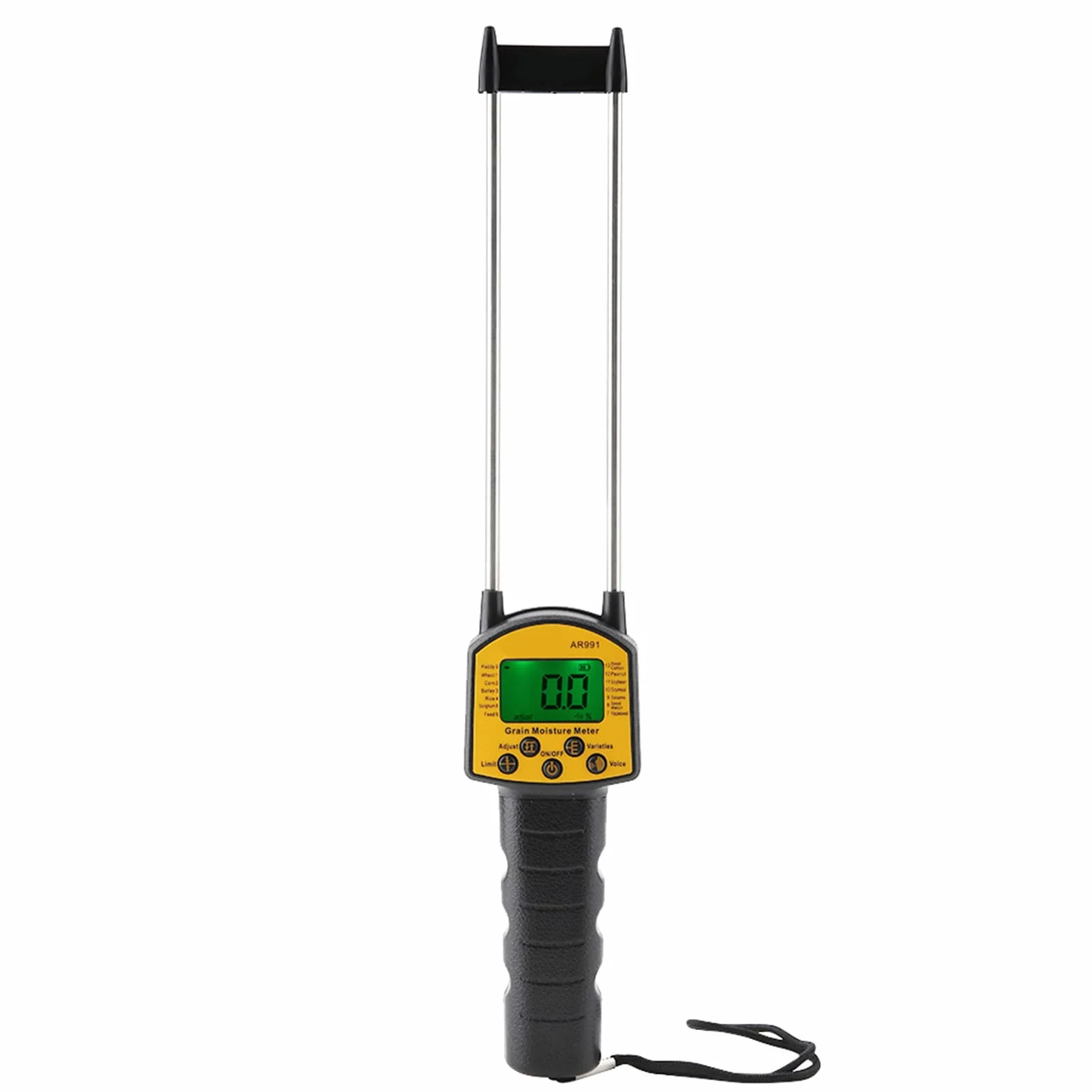 Misuratore di Umidità Digitale LCD Portatile con Sensore Intelligente e Sonda in Acciaio a Doppia Punta per Cereali e Fieno