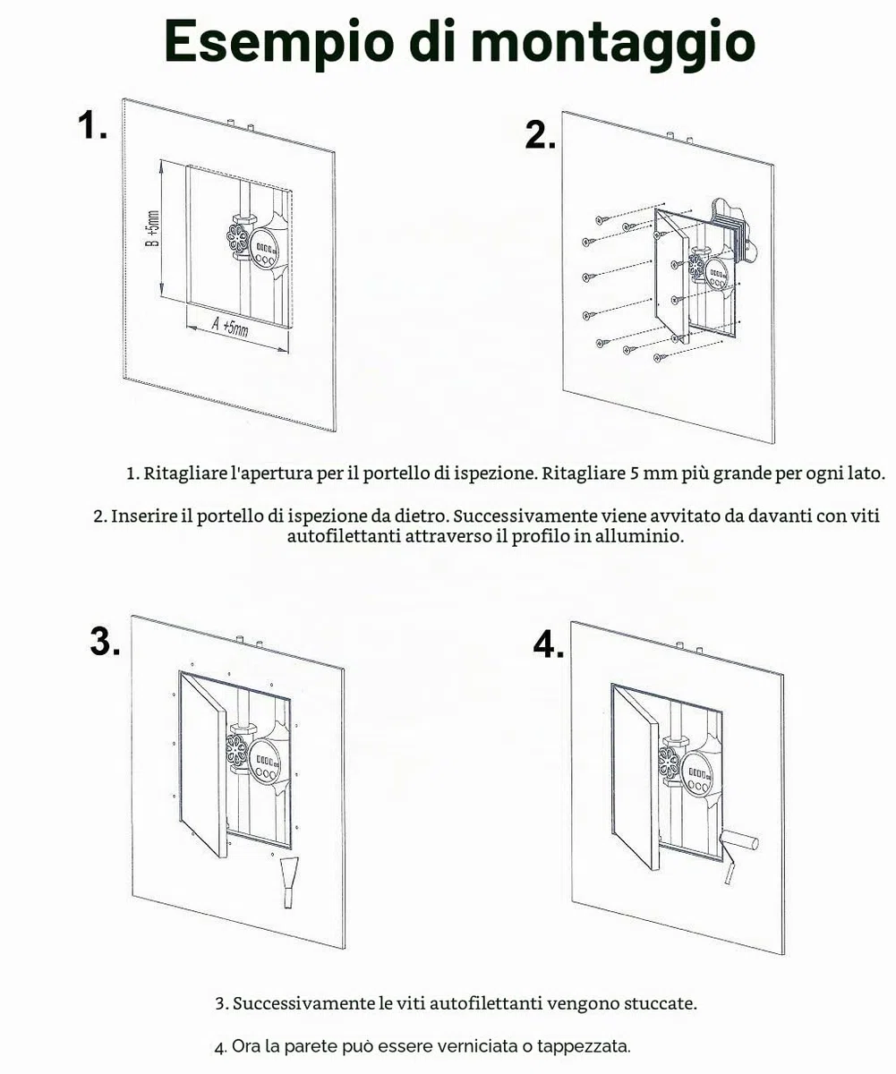 SYSTERM Botola di ispezione cartongesso 200x250 mm Idrorepellente cartongesso 12,5 mm KRAL3 Sportello manutenzione 20x25 cm con telaio in alluminio di costruzione a secco Verde