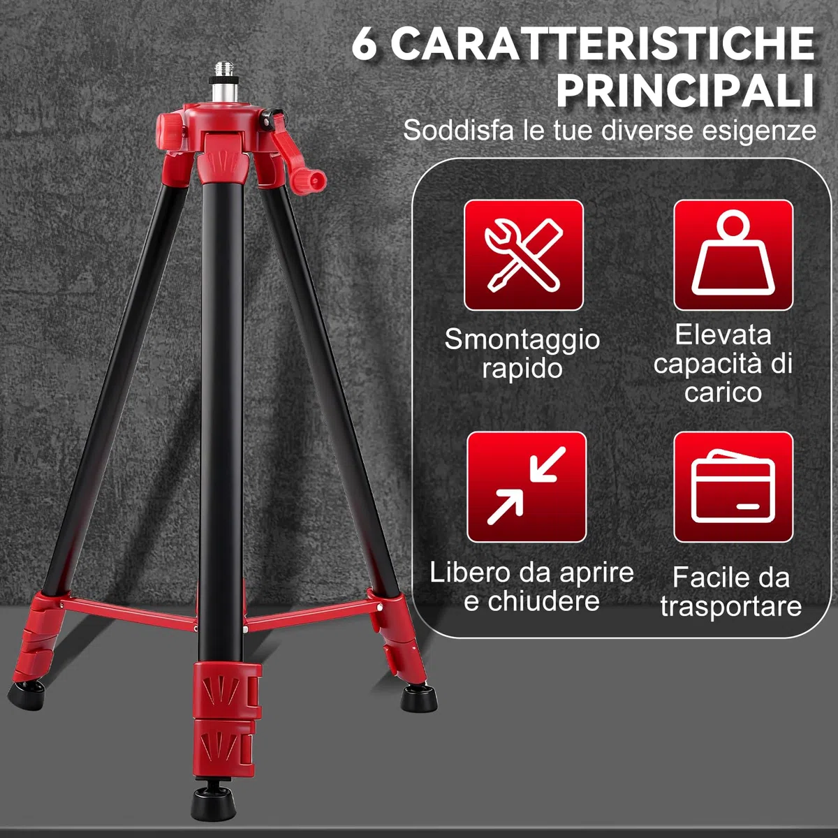 Treppiede per Livella Laser, treppiede telescopico regolabile da 1,5 m, Filettature 5/8 a 1/4 di Pollice Supporto Livelle Laser in Acciaio per strumento di misurazione laser autolivellante