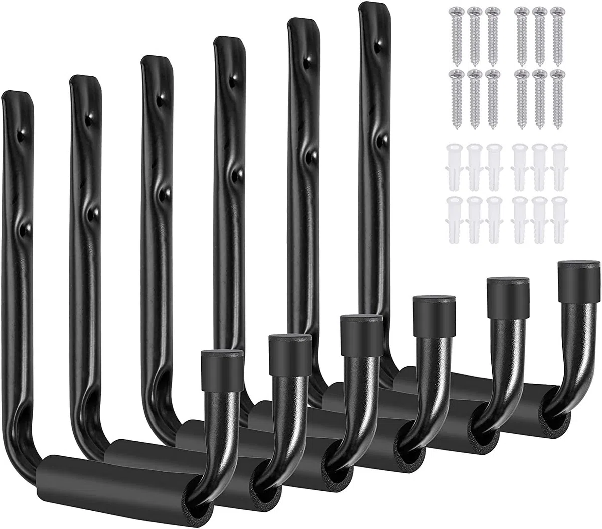KAHEIGN 6 Pezzi Ganci per Garage per Impieghi Gravosi, 15CM Ganci Portaoggetti in Acciaio Appendiabiti da Parete Organizzatore di Scale con Schiuma EVA per Garage Giardino Scaletta Sedia Tubo Bici