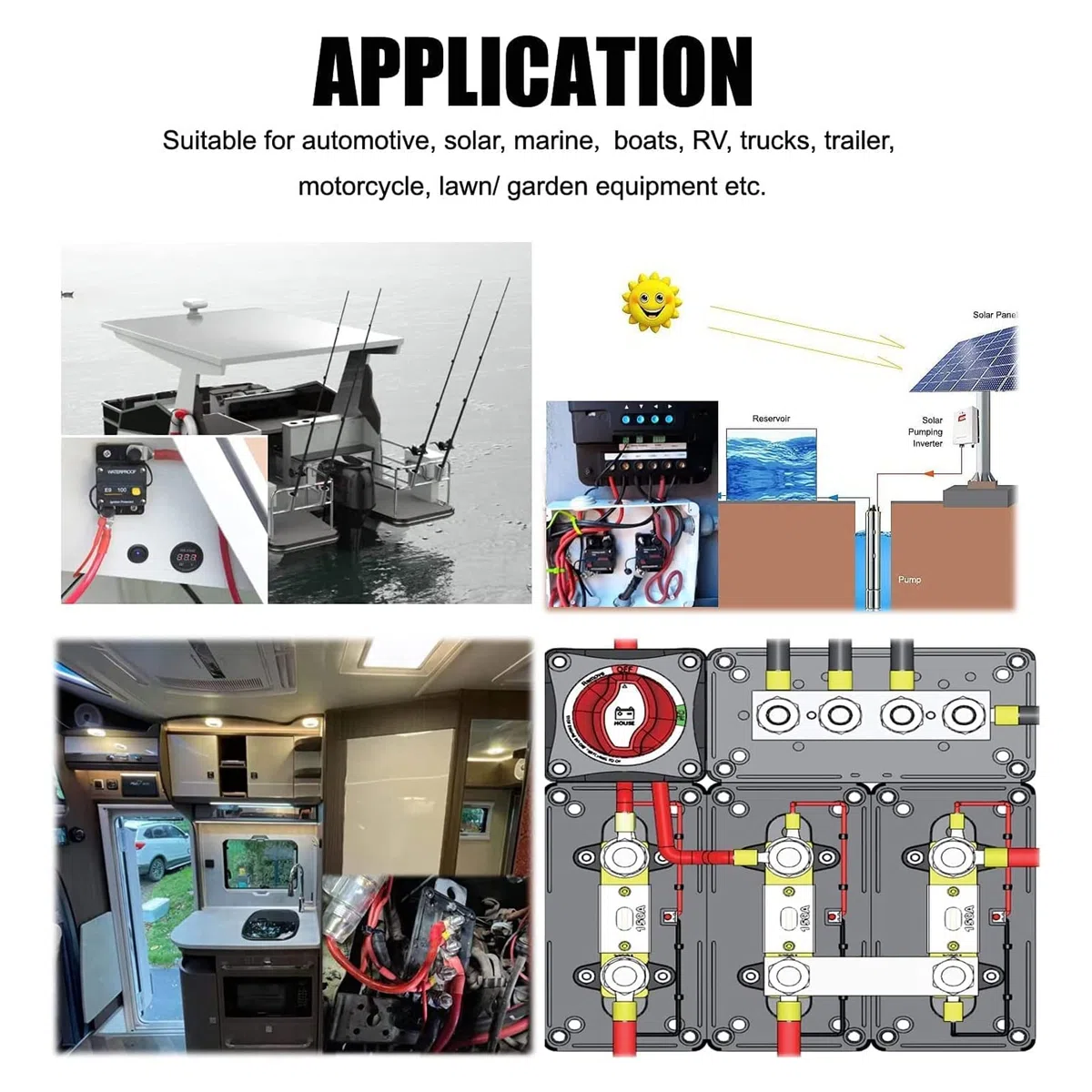 M8 - Blocco di morsettiera per batteria, blocco di distribuzione isolato, morsettiera per batteria, DC 48 V, 2 pezzi