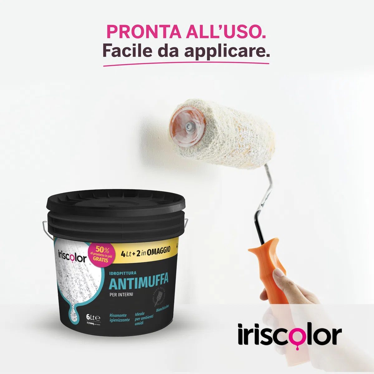 Pittura Antimuffa per Interni 4+2 LT Ideale Per Ambienti Umidi Vernice Bianca Muro Interno ad Alta Resa Pittura bianca Per Interni Acrilica Igienizzante Effetto Opaco