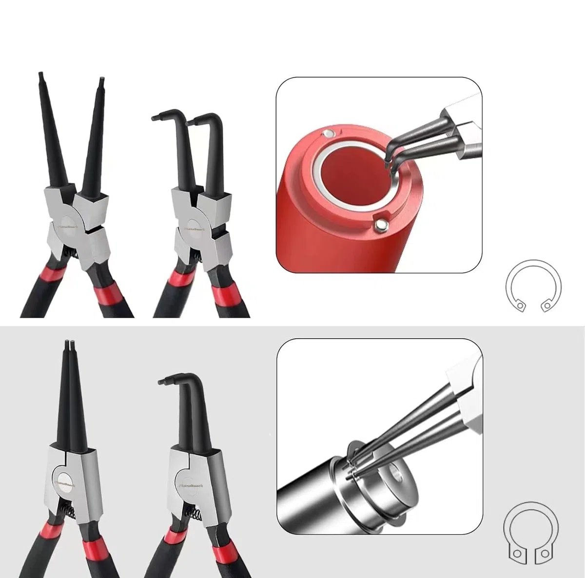 OhanaBeach pinza per 4 Pezzi Pinze Per Anelli Di Sicurezza, pinza interne ed esterne diritte da 170 mm, Snap Ring PliersSeeger, Maniglie Antiscivolo,acciaio al carbonio, con Borsa Portatile
