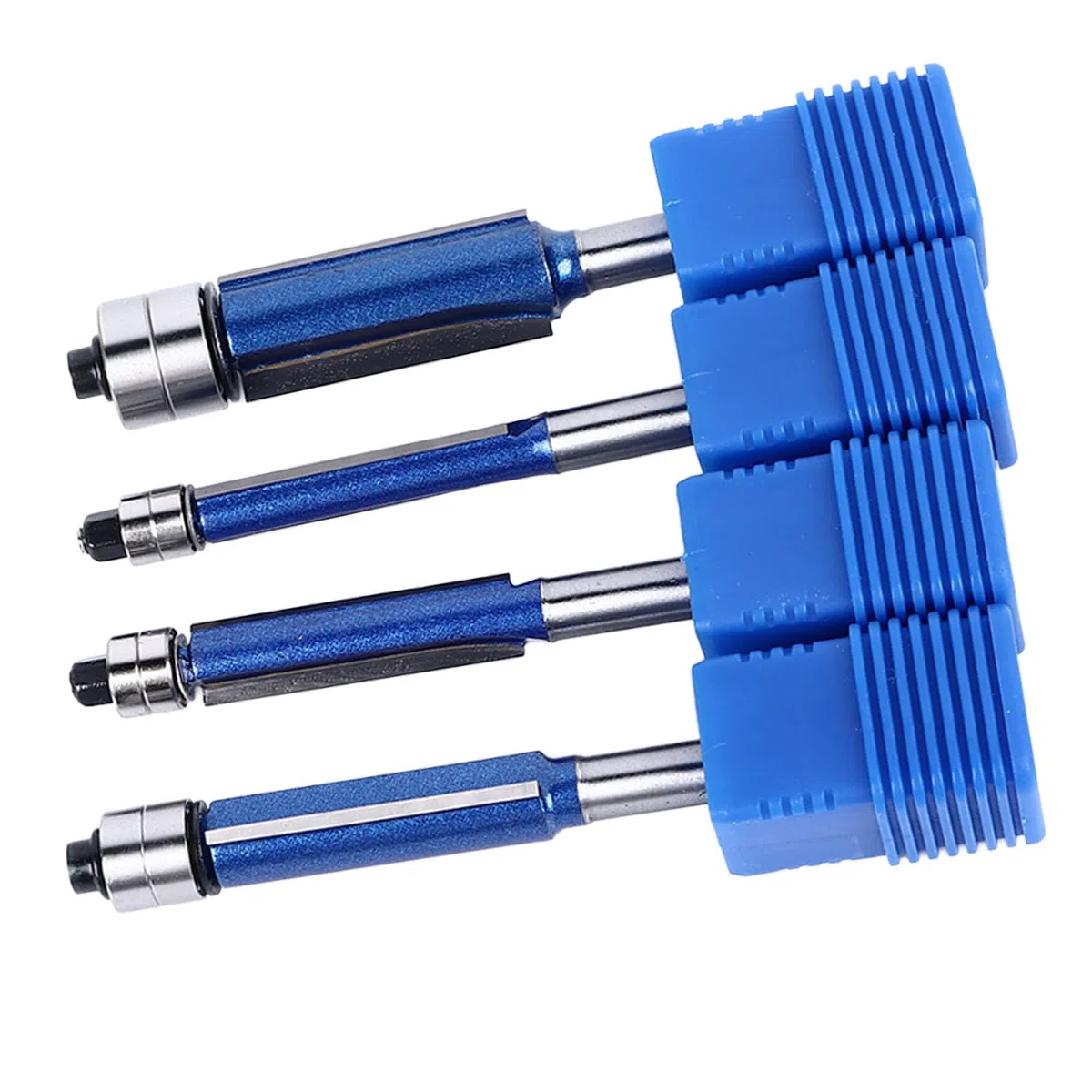 Set di Punte per Rifinitura a Filo, Doppio Cuscinetto, Gambo da 6 Mm, 4 Pezzi, Fresa Diritta, Strumento Professionale per la Lavorazione del Legno, con Scatola, per Carpenteria