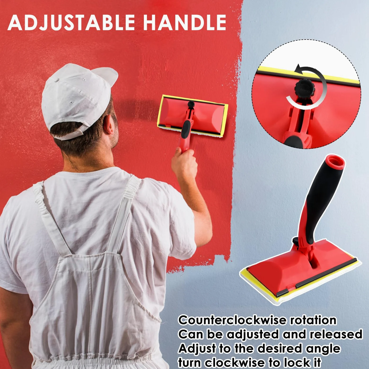 Set di tamponi da pittura da 18 cm, per pareti e soffitti, tamponi piatti per decorare con asta di estensione da 124 cm e vassoio per vernice, strumento per bordatura vernice, applicatore tampone per