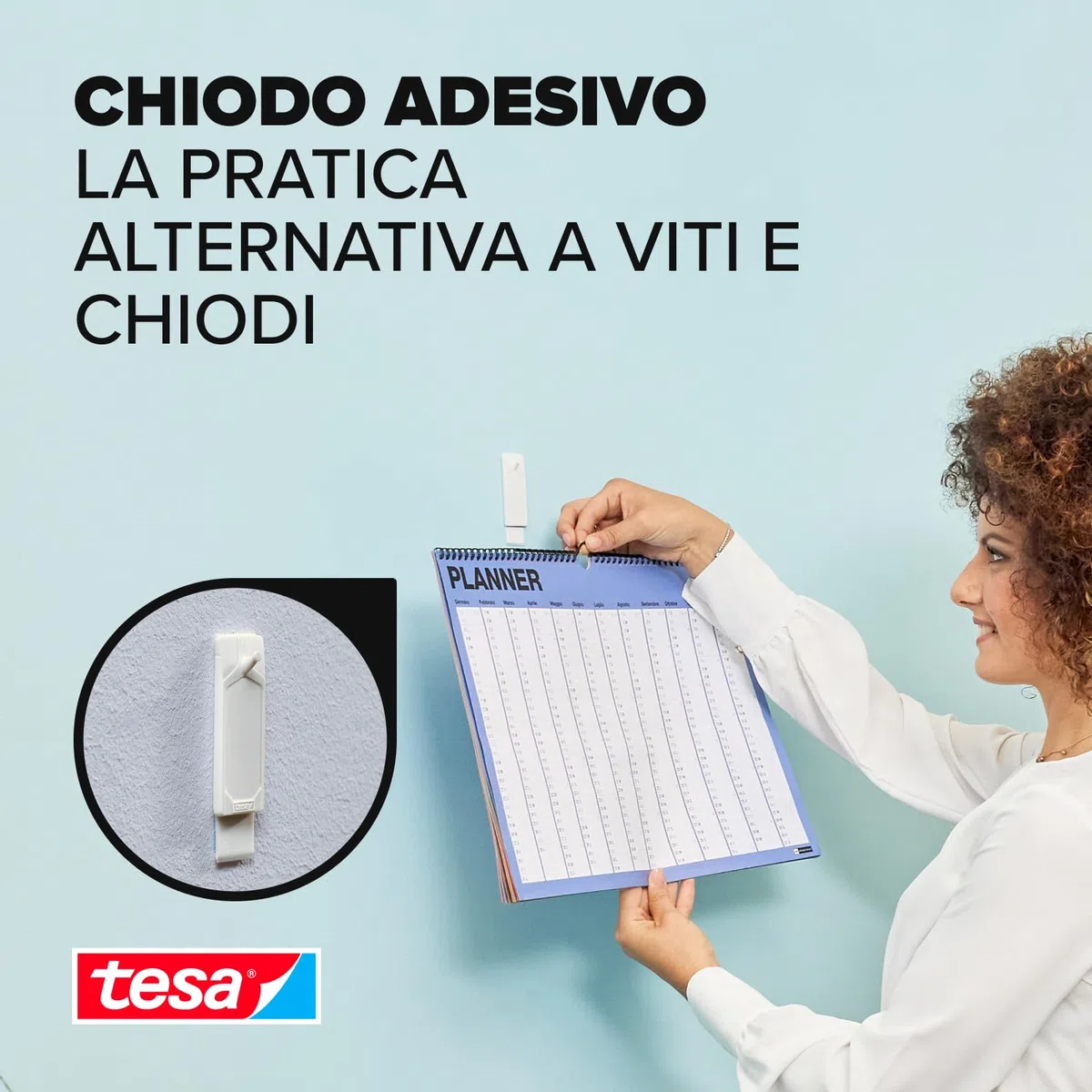 tesa Chiodo adesivo per carta da parati e gesso, 1 kg, 3 confezioni di 2 chiodi adesivi e 6 linguette adesive