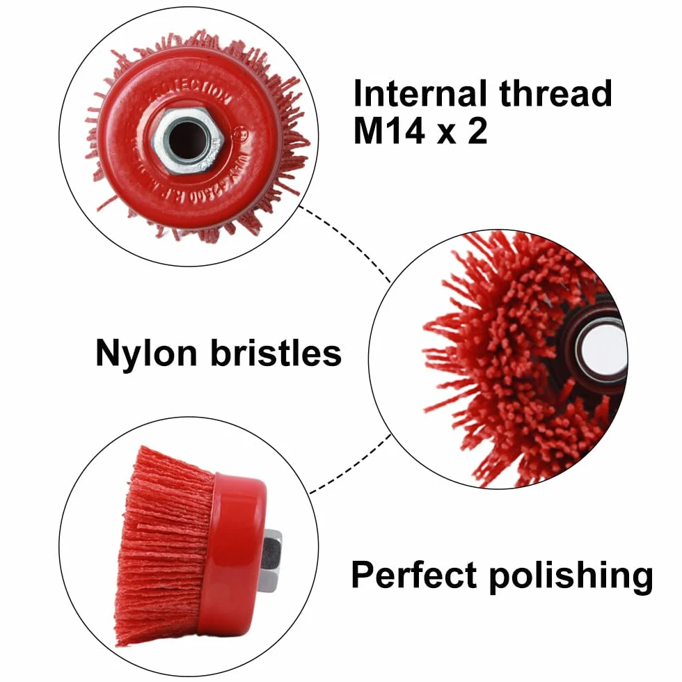 2 Pezzi Spazzola a Tazza Nylon per Smerigliatrice da 75 mm Spazzola Abrasiva Nylon Spazzola Nylonper Smerigliatrice Angolare con Filettatura Interna M14 x 2 per Lucidare,Rimuovere la Ruggine