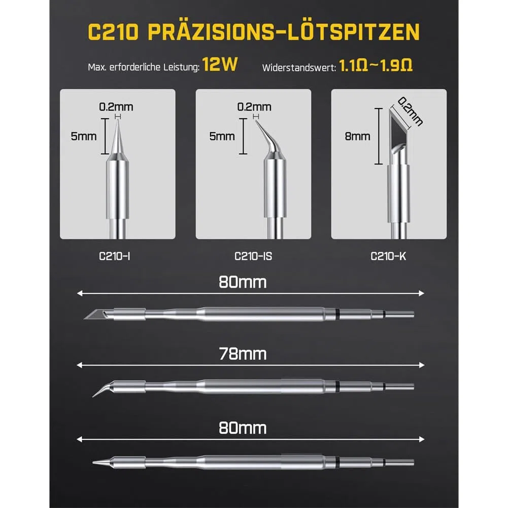 6 punte per saldatore C210 di ricambio per T1 Max, C210-K/I/Is, per saldatore