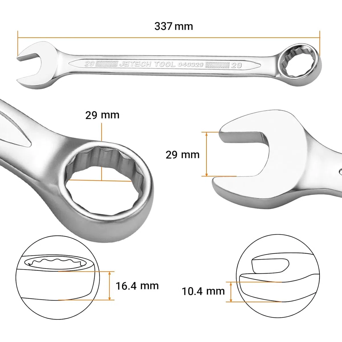 Jetech chiave combinata da 29 mm - chiavi di grado industriale con design a 12 punti, offset di 15 gradi, in acciaio al cromo vanadio con finitura sabbiata, trattate termicamente, metriche