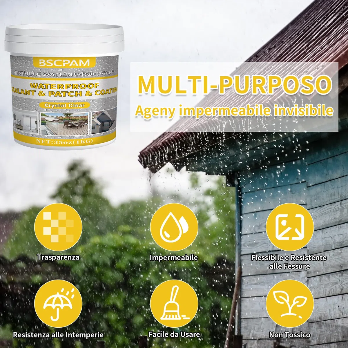 1KG Sigillante Impermeabile Liquido, Agente Impermeabile Invisibile,Rivestimento Impermeabile Definitivo per Interni ed Estern,Sigillante Impermeabile Ttrasparente per Docce,Lastre,Legno e Tetti