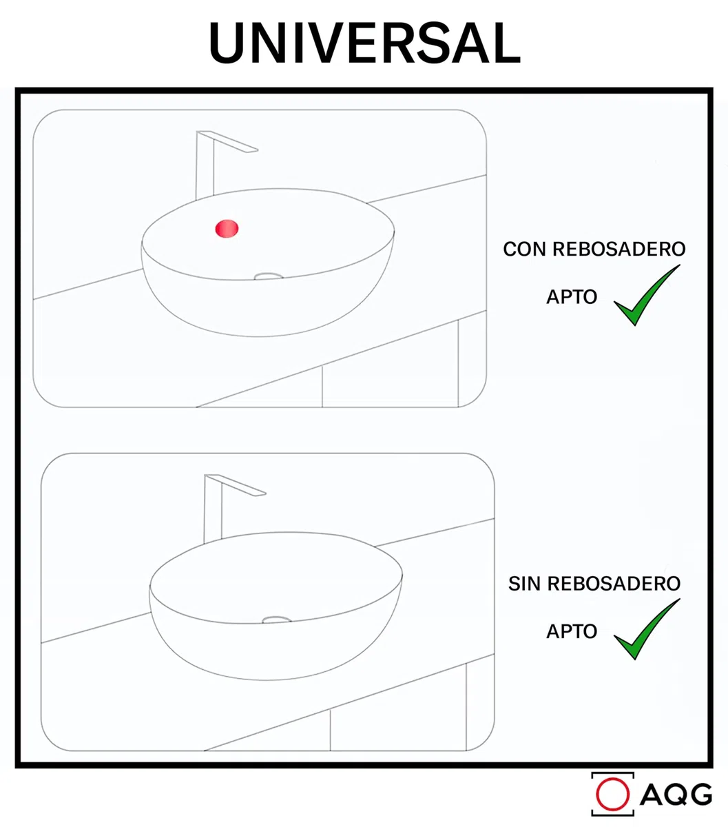 Aquagrif AQG - Valvola universale per lavabo, tappo piatto, compatibile con troppopieno e senza troppopieno, design elegante e alta durata, cromato