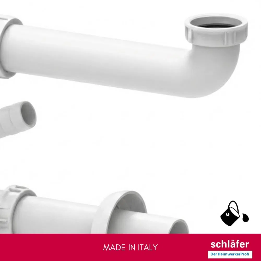 Schläfer 4395321 | Sifone Universale a Fiasco salvaspazio per Lavelli a 1 vasca 1"1/2 con 2 Attacchi Lavastoviglie - Uscita Diam 40mm, Scarico Lavandino ad un Bacino con Rosone, Bianco
