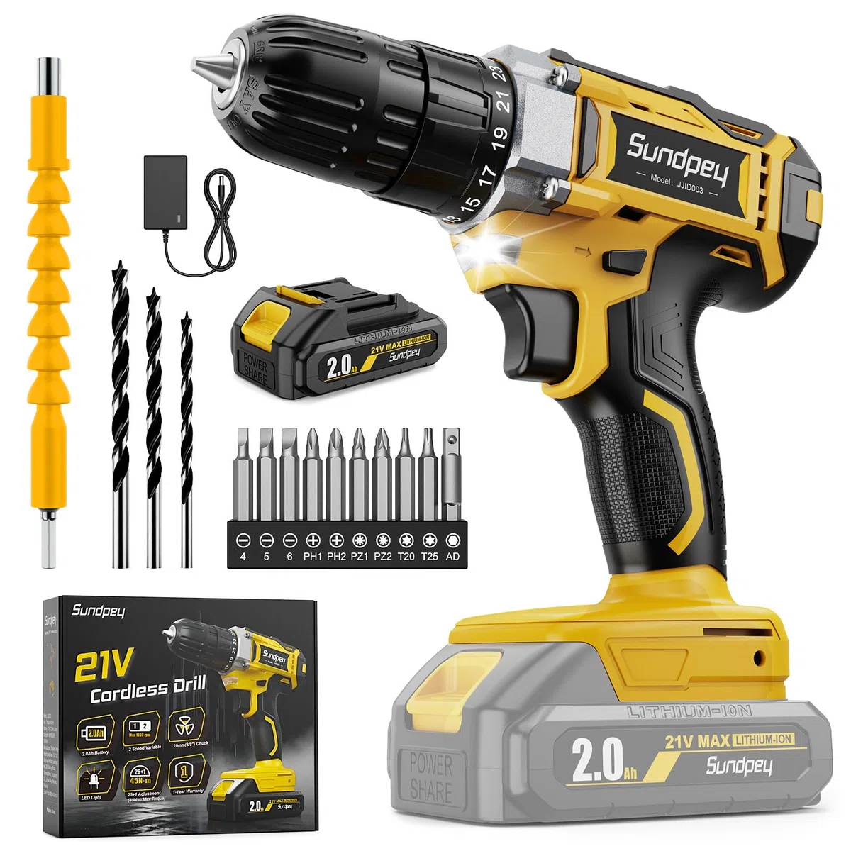 Avvitatore a Batteria 2000mAh - 21V Trapano Avvitatore Batteria 45Nm Max, Compatibile con Batteria Ma-kita 18V, 25+1 Coppia, 10mm Mandrino, Luce LED, 2 Velocita Avvitatore Elettrico, Fai da te