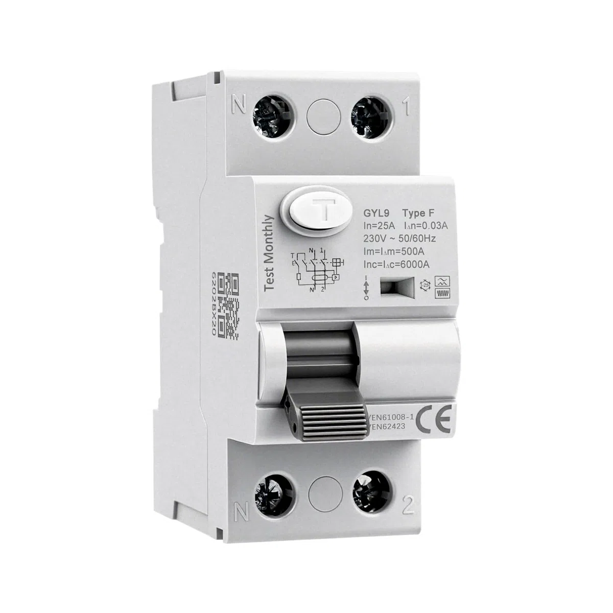 Interruttore magnetotermico differenziale Tipo F 25A 30mA 2 poli salvavita 25A 0.03A 6kA 2P RCCB AC230V interruttore differenziale adatto per apparecchiature a frequenza variabile monofase GYL9