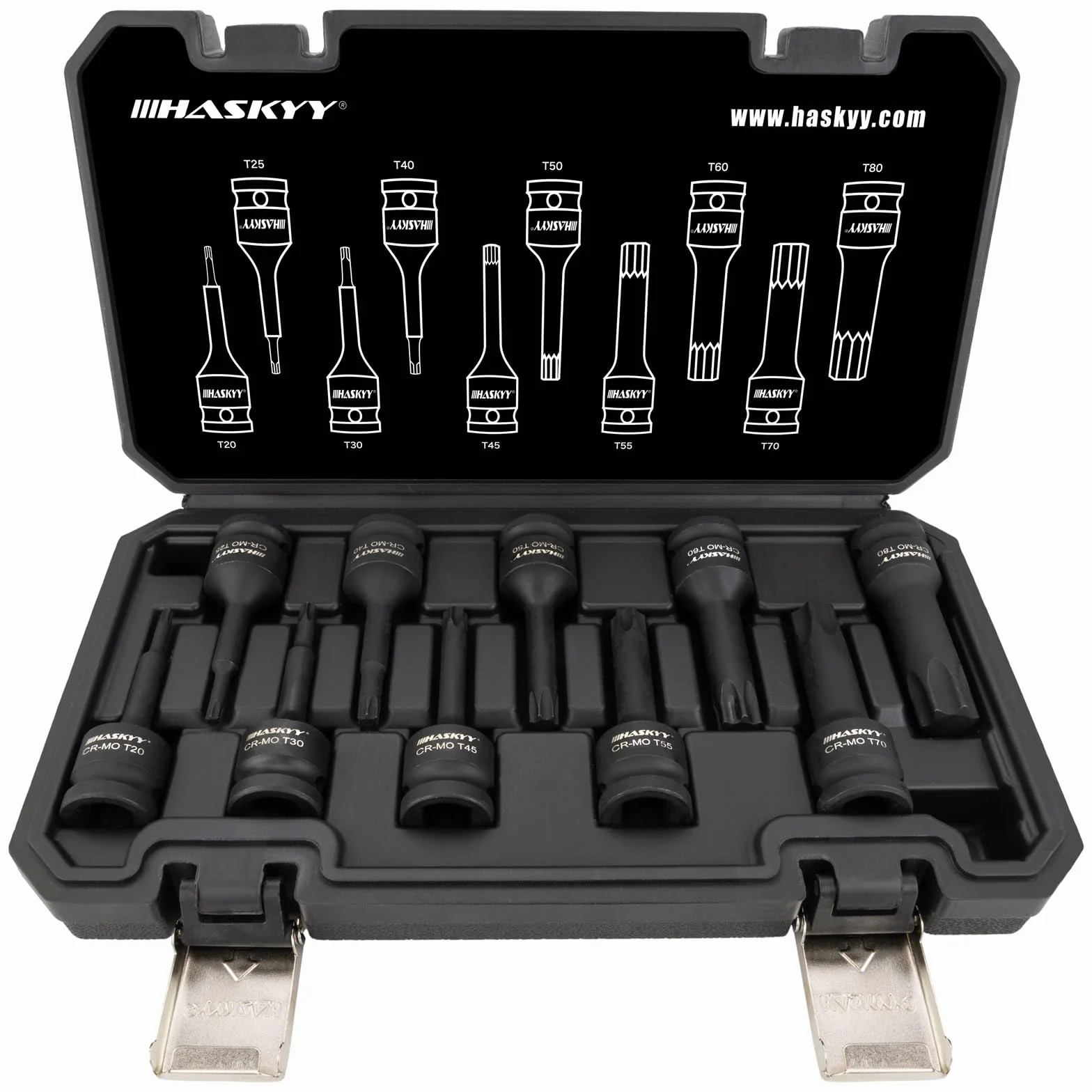 HASKYY Set di chiavi a bussola con punte Torx da 1/2 pollici, set di bit T20-T80, 10 pezzi - Set di chiavi a bussola Torx per auto, manutenzione del motore, manutenzione dei freni e riparazione del