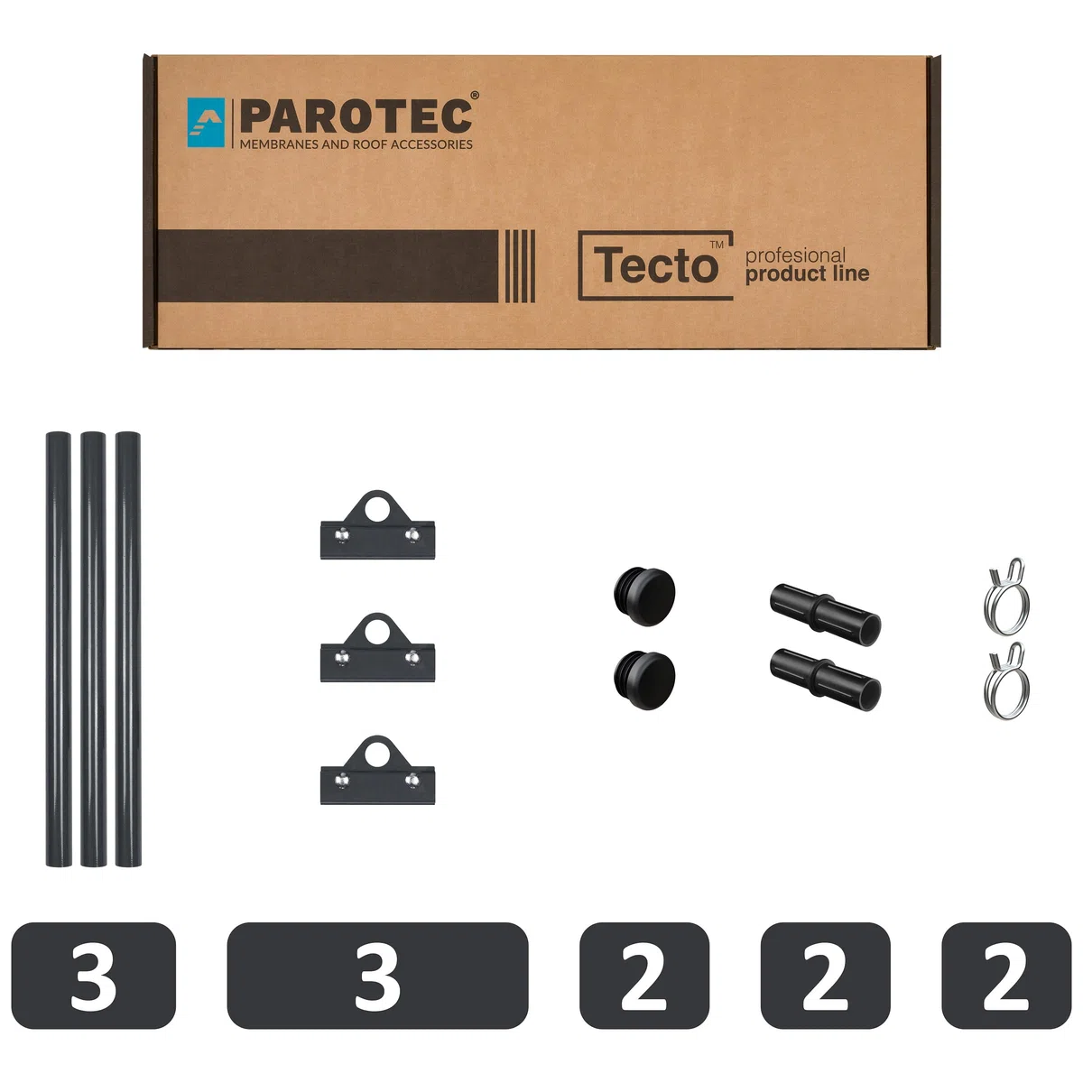 Parotec PARANEVE Kit Tubolare Completo 3,0 m (300 cm) - Per tetti a giunto aggraffato (doppio & angolare), click/snap – paraneve - 1 tubo, 3 supporti, 10 colori - RAL 3011 Rosso (classico)